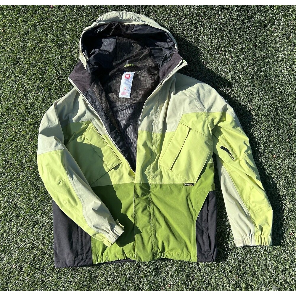 Burton Quattro Snowboard Jacket Mens L Green Colorblock Hooded Y2K 2008